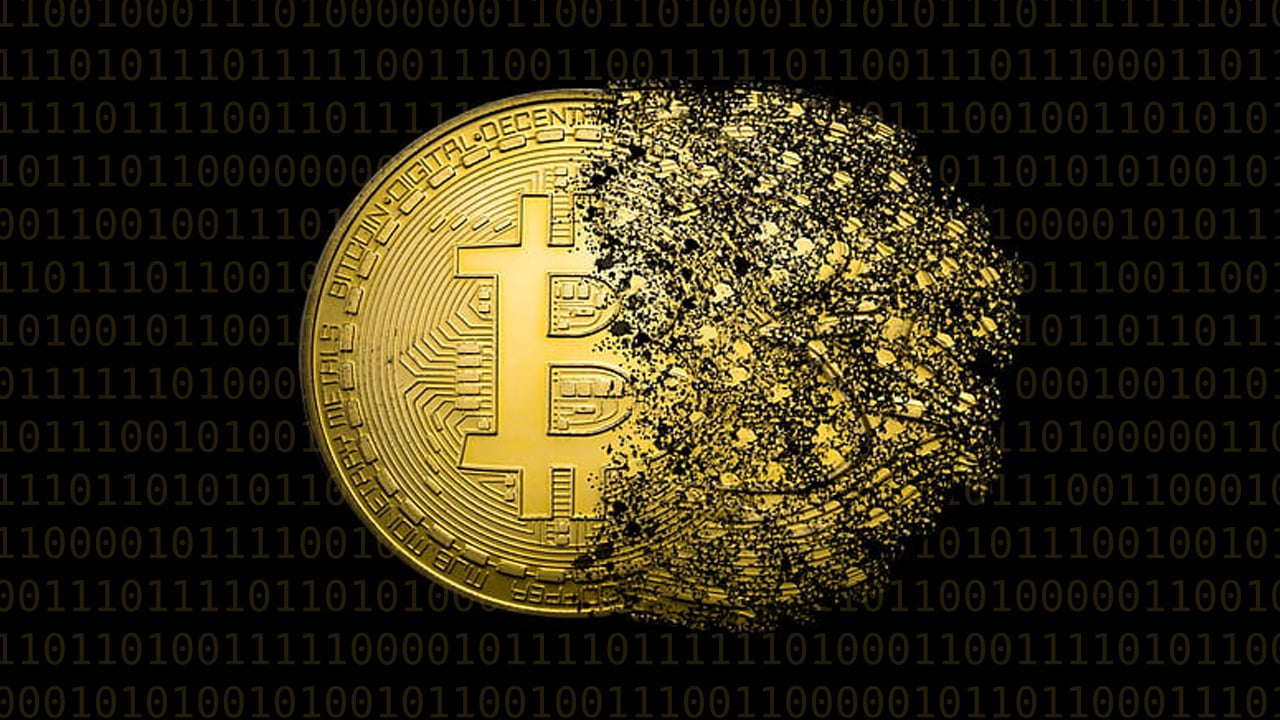 Frustrated crypto investor checking portfolio loss on mobile screen with red graph chart – 2025 crypto market crash concept"