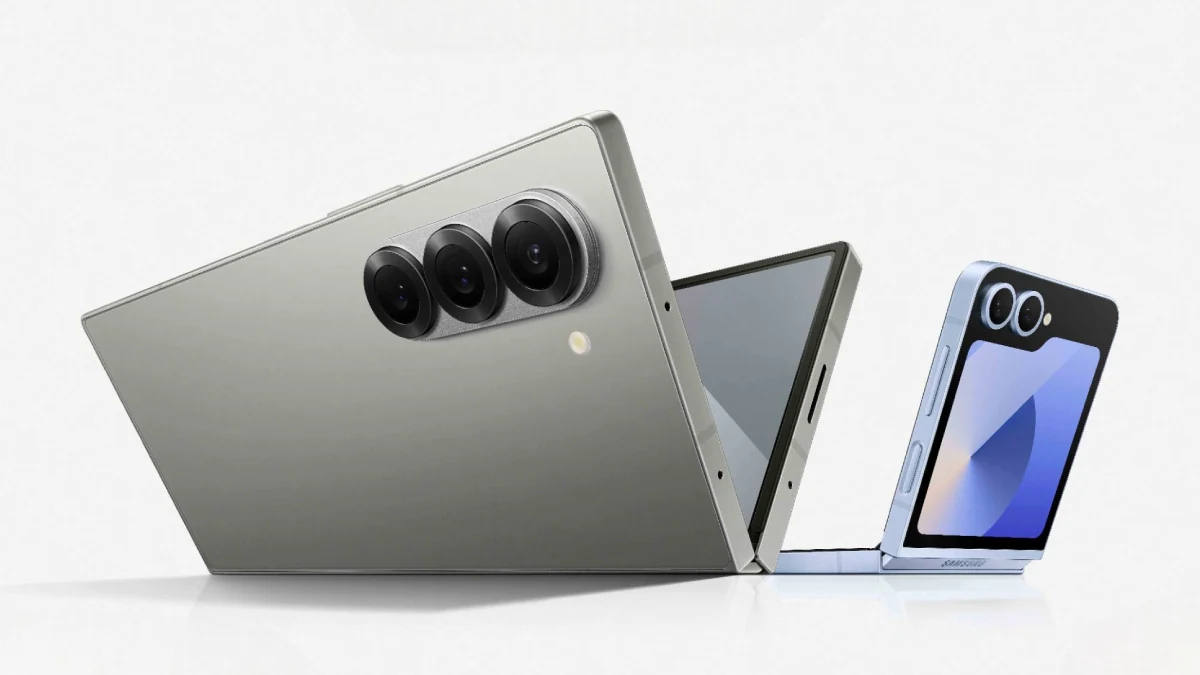 Samsung Galaxy Z Fold 7 foldable smartphone with unfolded 8.2-inch display showing vibrant home screen"