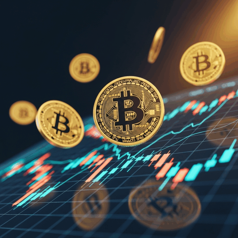 Bitcoin price prediction tools illustration – laptop with BTC charts and AI analytics interface.